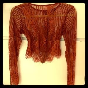 Revamped Rust colored Crop lace top